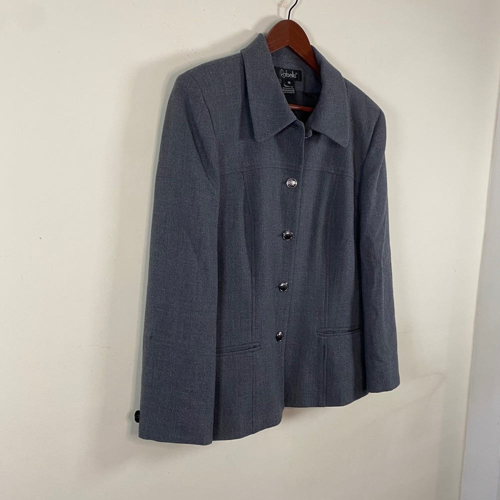 Vintage Rafaella 100% Wool Structured Button Up Jacket Collared Gray Women's 14 - Picture 3 of 9
